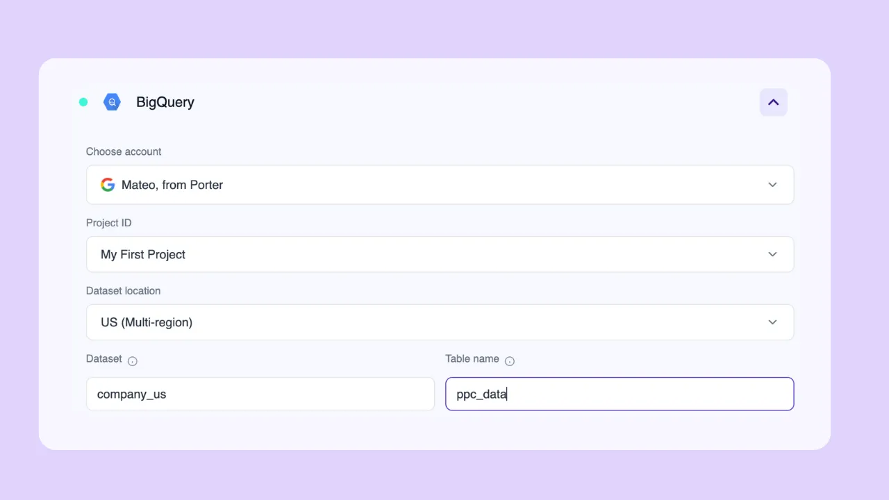 Select your BigQuery datasets