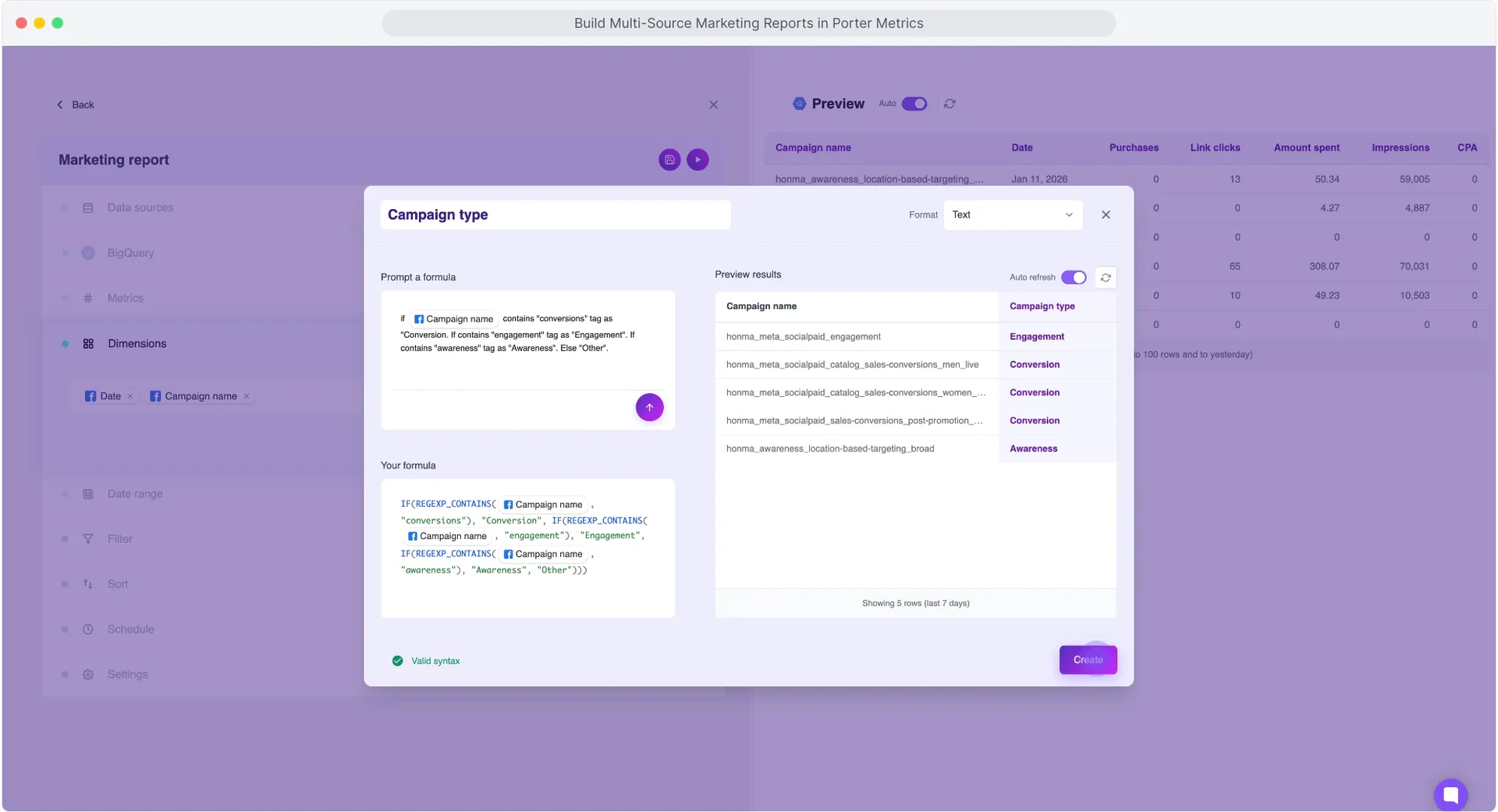 Create custom dimensions interface screenshot
